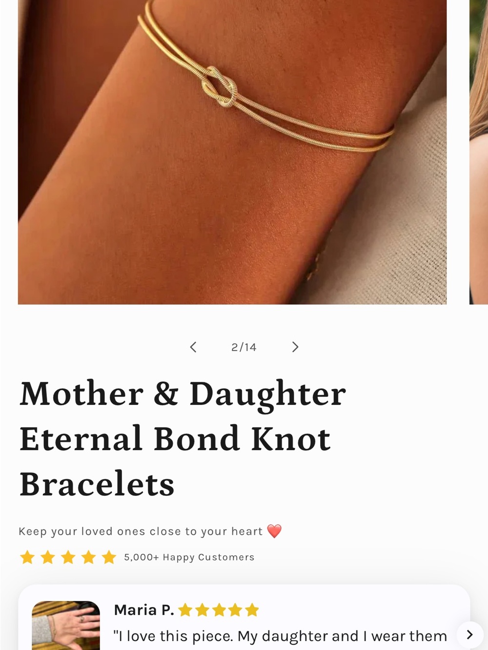 HIDDEN FOREVER   Eternal Bond Knot Bracelet for Mother & Daughter - Gold